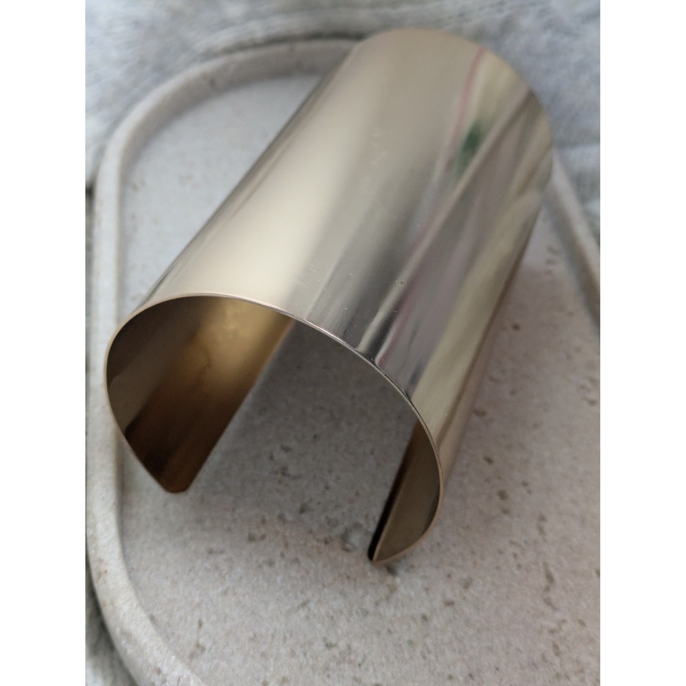 Wide Armlet Cuff Bracelet In Gold Tone Glossy Long Stretchable Metal Glam Chunky